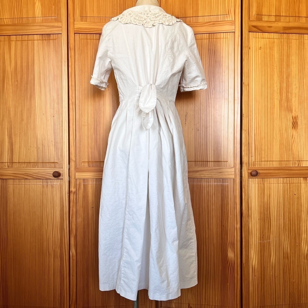 Vintage Laura Ashley 14 Dress Cream Cotton Linen Cottagecore Wedding Boho - Picture 3 of 9